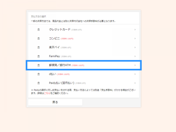 商品の代金を支払う 郵便局銀行ATM